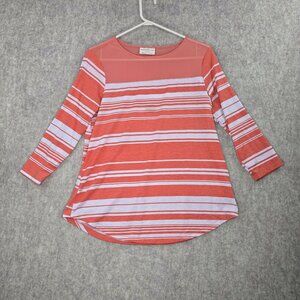 Bobbie Brooks Womens Striped Coral 3/4 Sleeve Top Mesh Accent M Polyester Blend